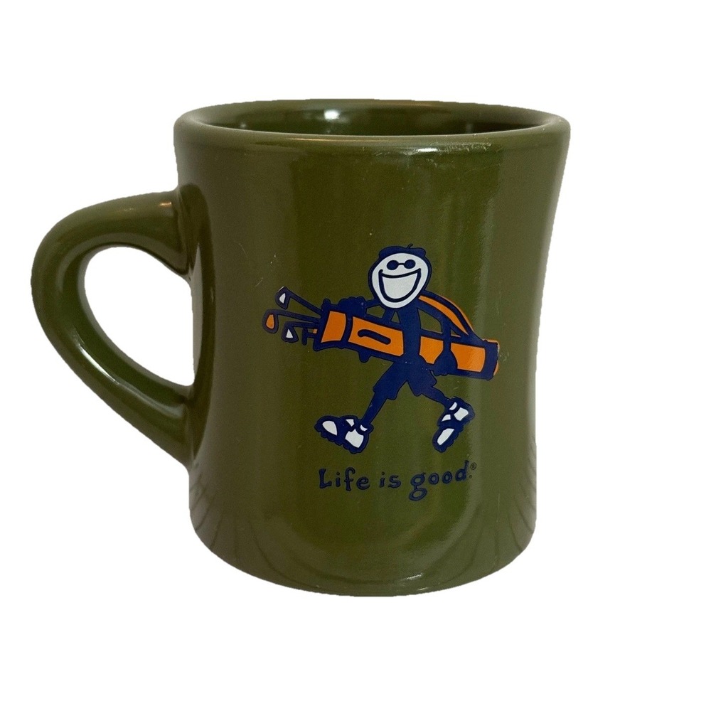 Life is Good Golf Mug Olive Green Coffee Cup Golfer Graphic